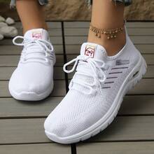 2026 Novos Tênis de Corrida Leves e Respiráveis para Mulheres, Tênis Casuais de Malha com Absorção de Impacto, Solas Antiderrapantes e Duráveis, Design de Cadarço de Toque Único, Sapatos Macios e Confortáveis para Caminhada e Fitness para Uso Externo, Disponíveis em Várias Cores - Branco - Visão 3