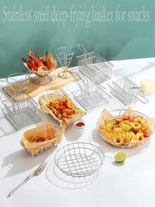 1pc Silver Snack Basket, Fries Basket, Chicken Wings And Fried Chicken Bread Basket, Bar Fried Food Serving Tray, , Easy To Clean, Reusable, Ideal For Home Use - Silver - View 1