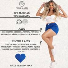 1523 - Colored Denim Shorts With Elastane, High Waist, Frayed Hem - Màu xanh lam - Xem 2