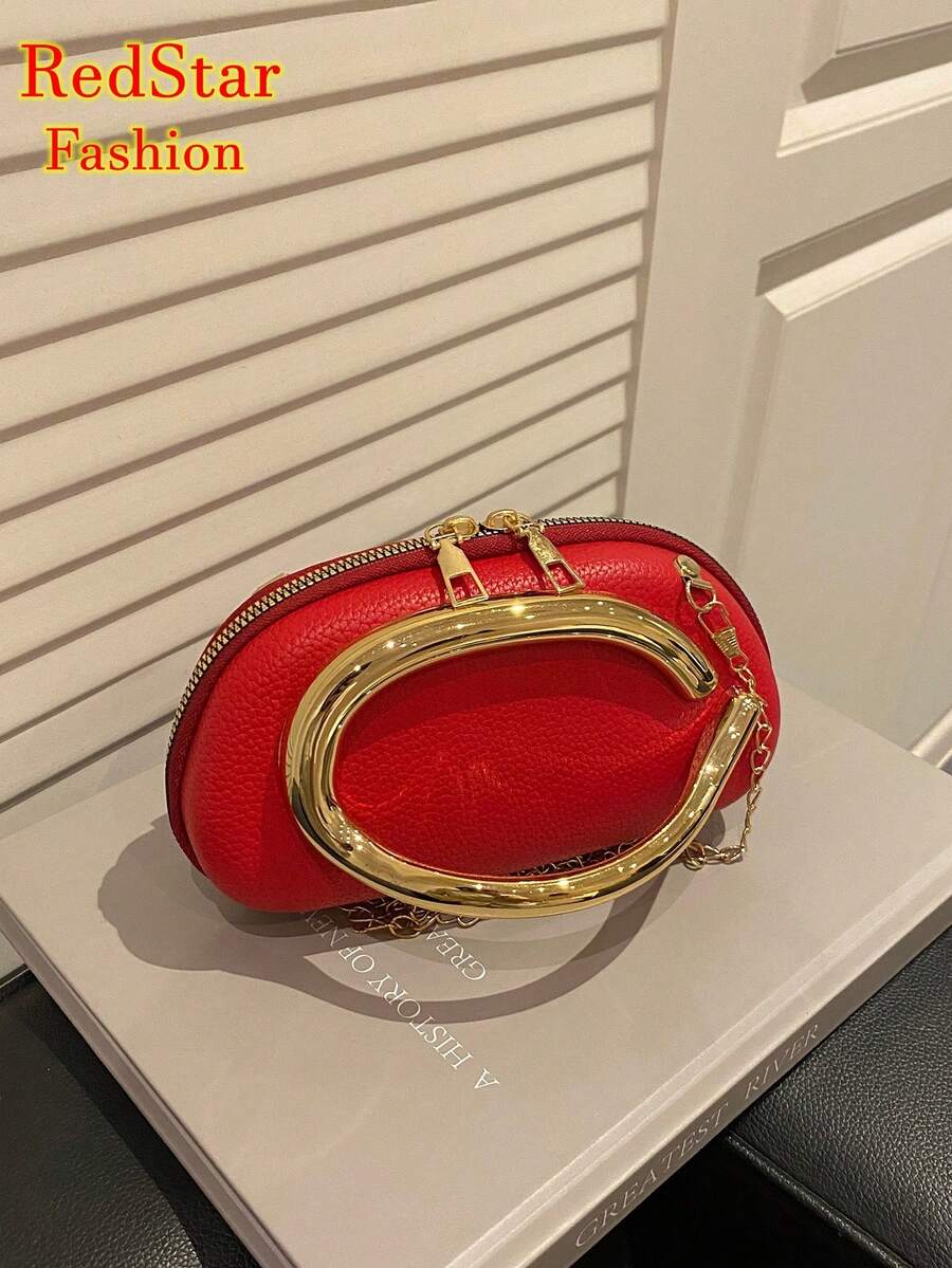 这款优雅精致的红色PU手提包，采用金色五金配件和时尚的豆袋设计，是女性日常约会、度假、晚间活动和婚礼的完美选择，也是节日的理想礼物。
