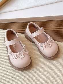 1 Pair Girls' Floral Slip-On Loafers, Princess Casual Shoes, Toddler & Little Kid Non-Slip Soft Sole Vintage Mary Jane Shoes, Breathable Comfortable Versatile Shoes For Spring, Summer, Fall - Pink - View 1