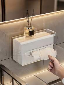 Soporte para caja de pañuelos transparente montado en la pared, estante para caja de pañuelos transparente, caja de pañuelos decorativa de plástico, caja transparente para el hogar - Diseño abierto, adecuado para baño, cocina, oficina, almacenamiento en la sala de estar - Organizador de escritorio minimalista - Multicolor - Ver 3