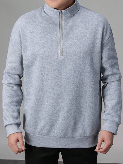 男士休闲拉链翻领卫衣，秋冬季长袖上衣