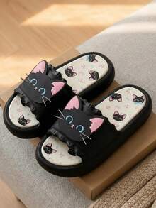 Dép lê nữ đế dày mũi tròn bằng nhựa PVC hình mèo đen dễ thương, thích hợp cho cặp đôi, đi trong nhà, trời mưa, đi biển, ngoài trời, dép xỏ ngón thoải mái mọi mùa. - màu đen - Xem 4