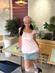 Tops De Mujeres For Going Out Cap Short Sleeve Scoop Neck Tees Dots Print  Pelpum Top Shirt Harajuku Vintage Clothes Y2K Loungewear - Hồng - Xem 7