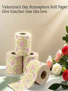 1 Roll Floral Pattern Toilet Paper, Rose Design, Decorative Napkins, Holiday Handkerchief Paper, Suitable For Home, Office, Bathroom, Travel, Creative Tissue, European Size, Euro/Dollar Printing, Rose Print Bamboo Pulp Toilet Roll - Multicolor - View 1