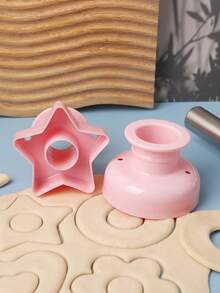 1套5件套可爱甜甜圈造型饼干模具，PP塑料材质，易脱模，儿童DIY饼干模具，包含心形、圆形、花朵、星星、菠萝图案，烘焙工具，甜甜圈镂空印章，适合情人节、婚礼、生日派对等场合 - 彩色 - 查看 5
