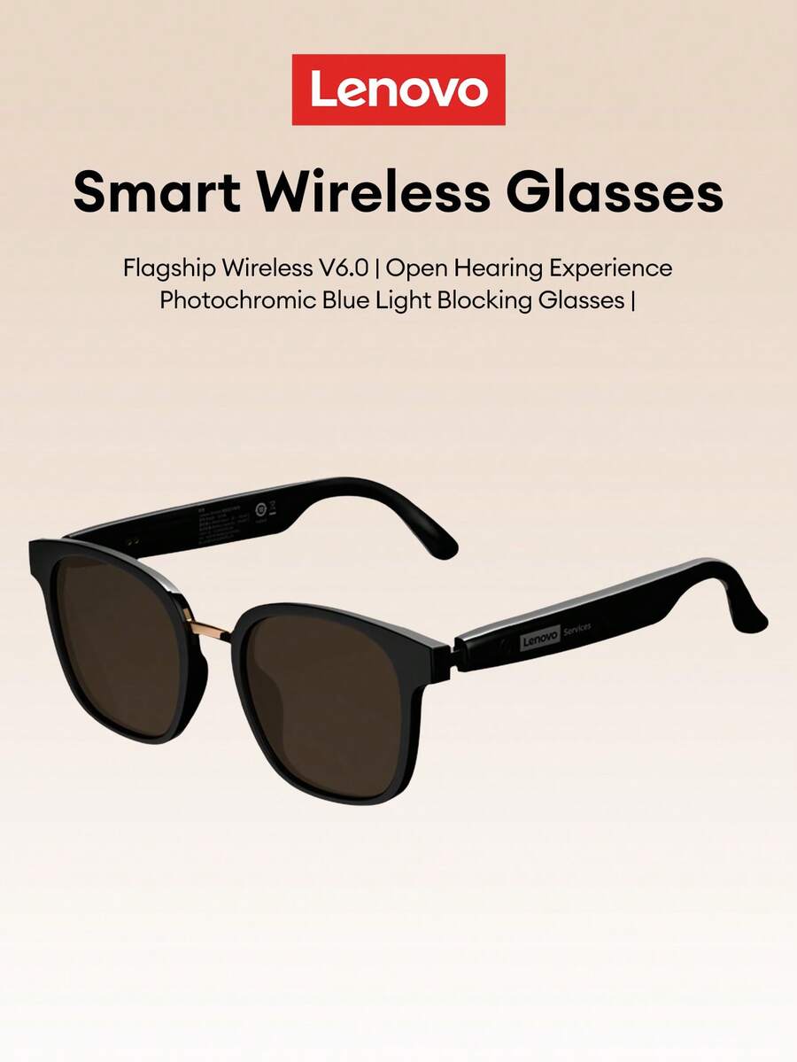 Lenovo 联想GS106复古蓝牙眼镜，蓝牙6.0开放式设计，超长续航，灵敏触控，轻巧舒适，适合户外、办公、驾驶等场合，时尚配饰，兼容智能手机，馈赠佳品。 - 棕色的 - 查看 1