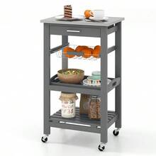 GOFLAME Rolling Kitchen Storage Trolley Cart Cupboard Island Stainless Steel Counter Top - White - View 2