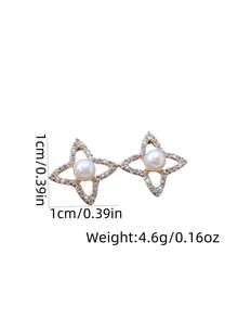 1对可爱星星耳钉，时尚日常及派对佩戴耳环，女士款 - 金色 - 查看 2