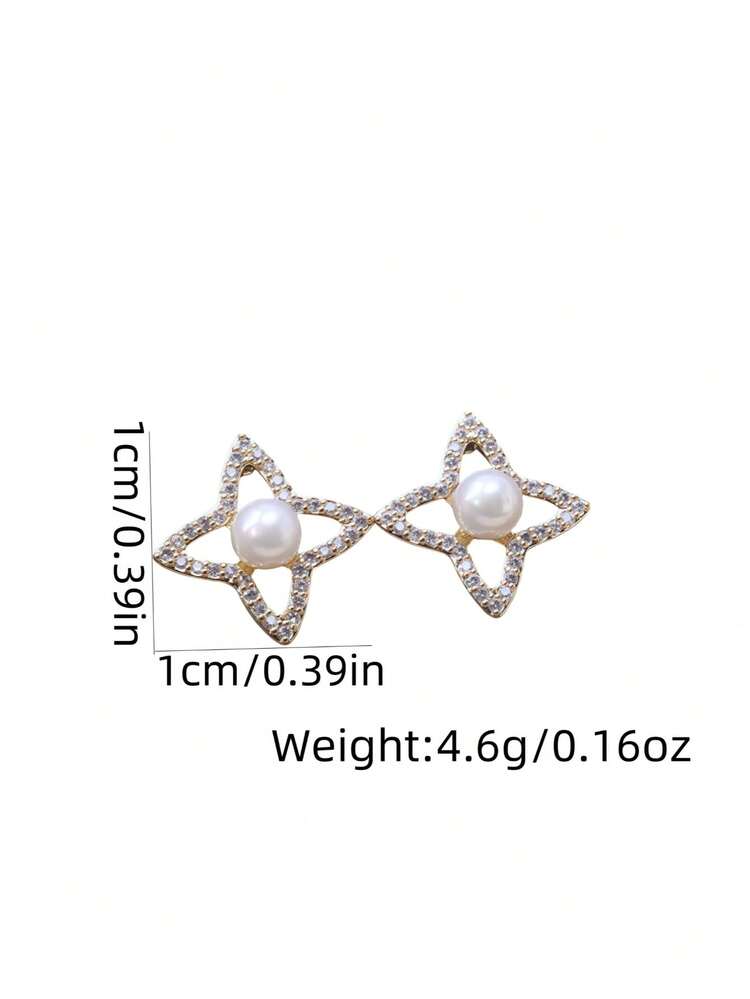 1对可爱星星耳钉，时尚日常及派对佩戴耳环，女士款 - 金色 - 查看 2