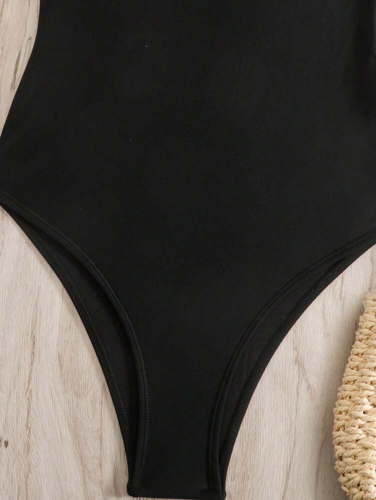 Bikinx Traje de baño de una pieza sexy sin espalda de unicolor para mujeres - Negro - Añade 6