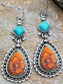 一对复古仿绿松石耳环，波西米亚风格耳环，女士耳环，生日周年纪念礼物，优雅朋友礼物 - 彩色 - 查看 1