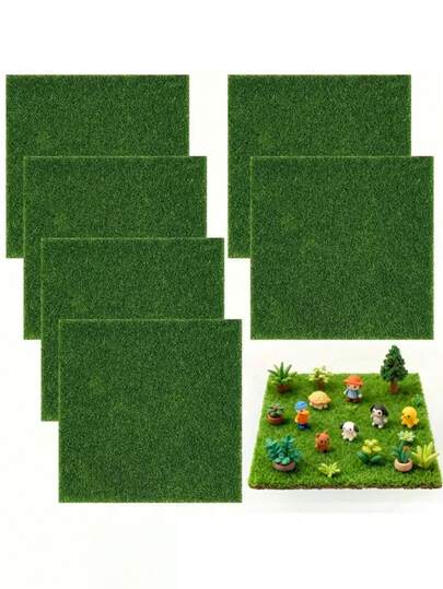 6pcs Mini Artificial Turf Garden | Rectangular, Multipurpose Mini Garden Decor, Plastic Fairy Garden Carpet, Suitable For Dollhouse Decoration And Micro Landscape Arrangement, Bonsai Habitat And Outdoor Garden Decor, Special Artificial Grass, Easy To Install As Landscape Background