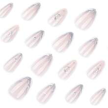 Nâng cấp diện mạo tức thì với bộ 24 móng tay giả cá tính, phong cách hiện đại, tối giản, thanh lịch, cổ điển, cá tính đường phố, màu bạc ánh sao 3D và mặt trăng, kiểu dáng bất đối xứng, hình quả hạnh cỡ trung bình, thích hợp cho các cô gái và phụ nữ có cá tính độc đáo sử dụng hàng ngày và khi đi mua sắm. - Bạc - Xem 5