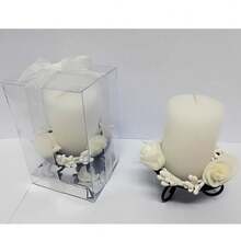 OISE ART STORE Candela Cilindro Supporto Metallo Rose Bianco Confezione Bomboniera Matrimonio - - Multicolore - Visualizzare 2