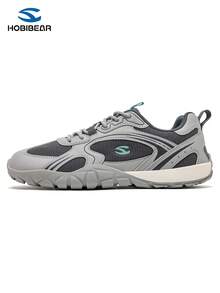 HOBIBEAR 1双男女通用舒适网布拼接运动鞋,平底透气鞋,女士特宽版,橡胶外底,零落差,训练鞋,徒步鞋,网球鞋,简约风格,灰色 - 灰色 - 查看 5