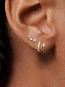 优雅的微镶锆石耳环，百搭耳环套装 - 彩色 - 查看 1