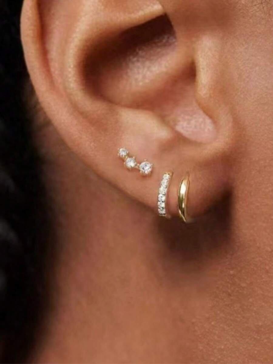 优雅的微镶锆石耳环，百搭耳环套装 - 彩色 - 查看 1