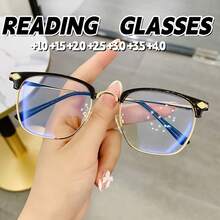 1PCS Fashion Half-Frame Business Elegant Reading Glasses Square Round Metal Texture High-Definition Reading Eye Protection Multiple Colors And Degrees Available - Gọng kính gọng đồi mồi - Xem 1