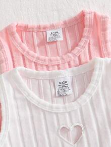 Conjunto de 4 piezas de estilo dulce para niñas bebé, conjunto de verano, incluye top acanalado con corazón hueco y transpirable + 2 shorts sueltos, adecuado para bebés de 0-1-2-3 años, bebé niña de 6-9 meses, para uso al aire libre, casual, fiesta, regalo de cumpleaños, regalo de vacaciones - Rosa - Ver 3