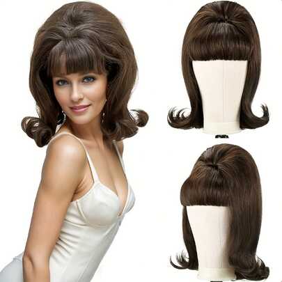 12inch Black High Cranial Vertex Wigs Short Hair Styling Bangs Wigs Tail Curled Outward Heat Resistant Synthesis Fiber Wigs Daily Wear Women Wigs Sweet Cute Wigs Prom Party Wigs Costume Cosplay Wig