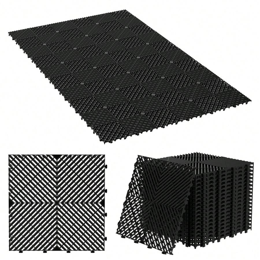 20 Pcs 15.7" X 15.7" Interlocking Drainage Floor Tile, Garage Floor Tiles PP Splicing Drainage Mat For Deck, Pool, Patio, Shower, Kitchen, Balcony - A - View 1