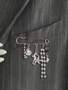 1枚优雅奢华独特复古硬币造型几何流苏胸针，精致配饰，适合商务、正式场合、派对、节日等场合。 - 彩色 - 查看 3