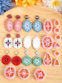 Geometric Flower Polymer Clay Cutter Kits, Boho Elegant Flower Shape Polymer Clay Cutters For DIY Earring Jewelry Making, High-Precision Plastic Crafting Molds Sets - Pink Clay Cutters - View 8