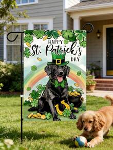 1pc St. Patrick's Day Clover Garden Flag, Double-Sided 30x45cm, Outdoor Small Welcome Green Clover Holiday Yard Flag - Green Hat Dog - View 5