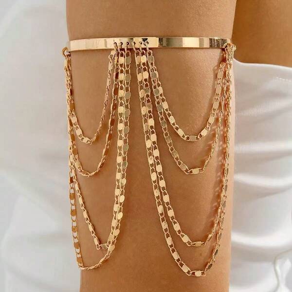 1pc Fashion Casual Vacation Style Floral Heart Rhinestone Tassel Armband Adjustable Bracelet, Suitable For Any Occasion, Women's Carnival/Eid Festival Accessory