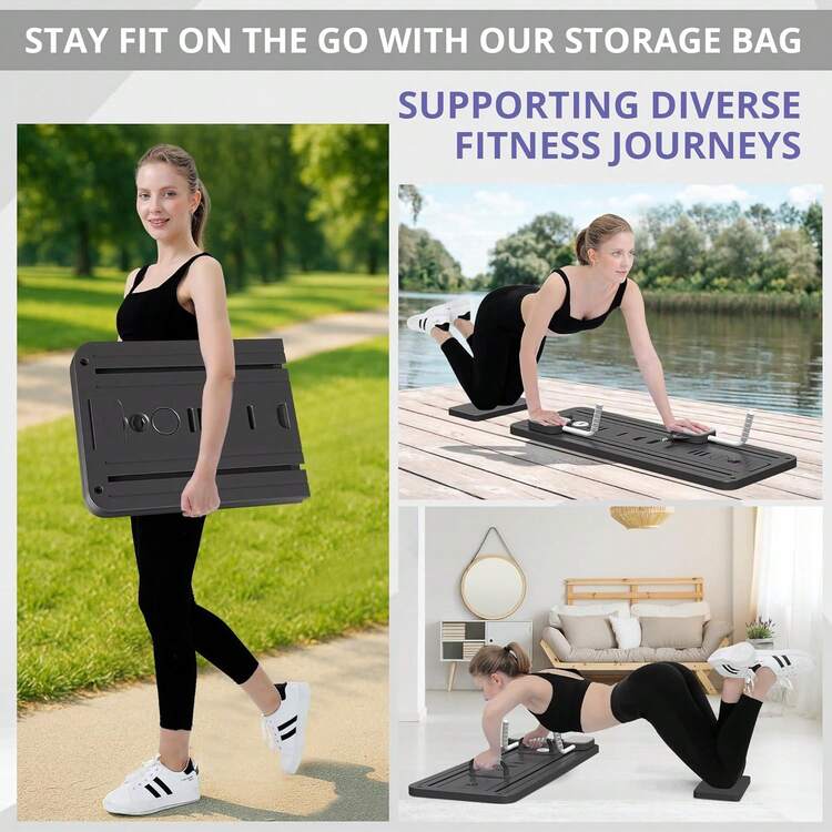 10 In 1 Pilates Board - Pilates Reformer Set,Yoga Board, High Quality PVC For Abdominal And Core Strength Training, Folding And Portable Design, Home Fitness Equipment For Men And Women - 黑色 - 查看 5