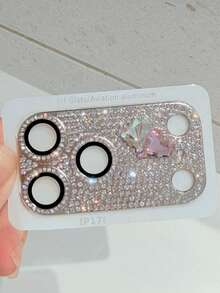 1片装奢华闪亮全屏水钻心形镜头保护膜，兼容 17 Pro Max/17 Pro，防震摄像头屏幕保护膜 - 銀色 - 查看 3