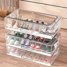 1pc Contemporary Rectangle Shoe Organizer Box With Steel Frame Support 2 Removable Windows Multipurpose Storage For Sports Shoes High Heels Men Women Under-Bed Home Organization Essential | 24-Hour Shipping - trắng - Xem 4