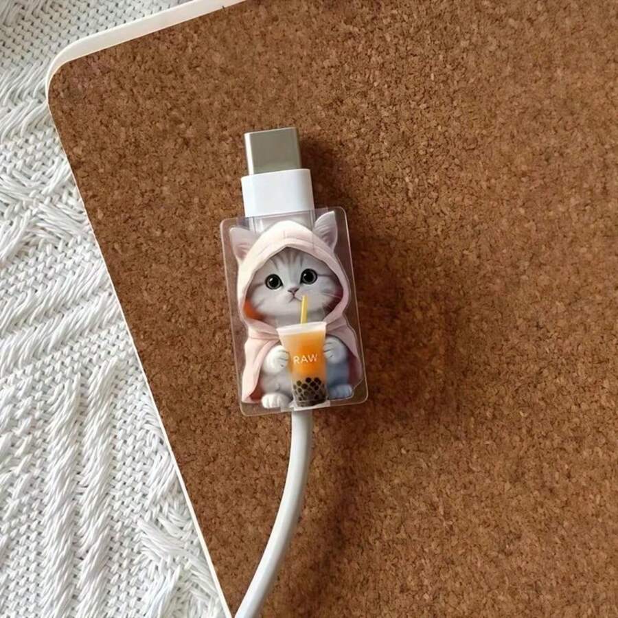 1pcs Of Cute Cartoon Cat Data Cable Protectors, Damage-Resistant, Type-C Phone Cable Protectors, Beautiful And Durable &Chic & Functional &Express Your Personality &Stocking Stuffer - Exquisite Jewelry - View 1
