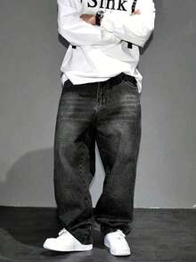 Quần jean denim rách có túi cài nút, phong cách thường ngày, đa năng, phù hợp cho nam thiếu niên. - màu đen - Xem 1