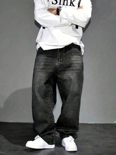 Quần jean denim rách có túi cài nút, phong cách thường ngày, đa năng, phù hợp cho nam thiếu niên.