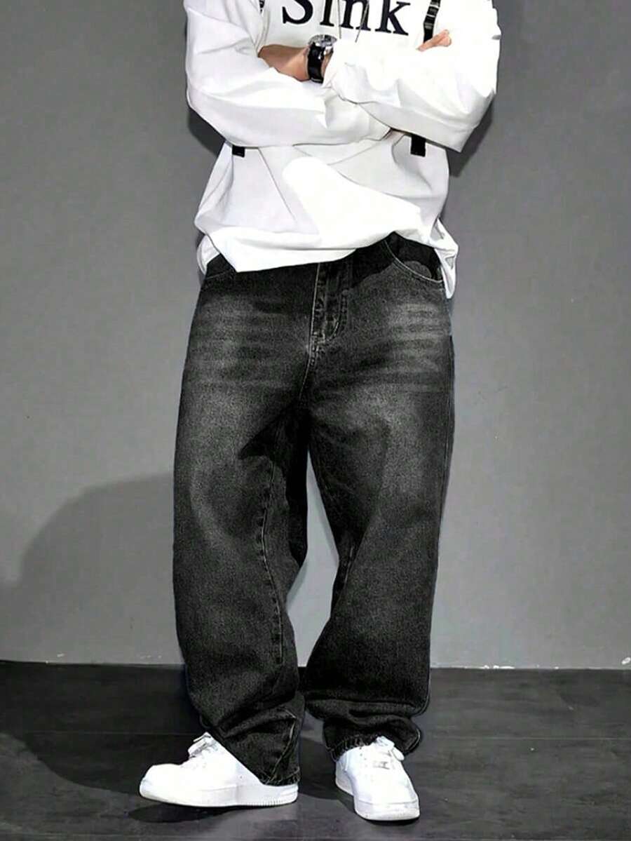 Quần jean denim rách có túi cài nút, phong cách thường ngày, đa năng, phù hợp cho nam thiếu niên. - màu đen - Xem 1