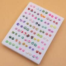 50 对/套随机颜色水果和花朵设计耳钉情人节 - 彩色 - 查看 5