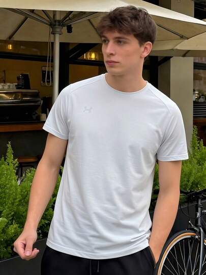 Under Armour Herr sport-T-shirt, löpträning kortärmad snabbtorkande elastisk T-shirt, rund hals kortärmad stickad bekväm T-shirt, rekommenderar att beställa 2 storlekar större