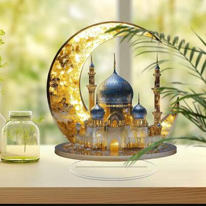 2D Bohemian Style Acrylic Mosque Collection Statue, Two-Dimensional Desktop Decoration, Home Decoration And Window Display, Party Decoration, Tabletop Ornament, No Electricity Required, Suitable For Various Room Types, Perfect Ramadan Gift