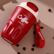 1pc Stainless Steel Coffee Cup With Stylish Design, Carry Strap, Insulated, Gift For Men And Women, Travel Mug - Multicolor - View 4