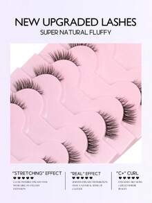 7 Pairs Mkhlina Natural Cat Eye Effect Half-Strip False Eyelashes, Slim Corner Lashes, Black Soft Band, Short Bar Style Daily Wear Fake Lashes - 半眼睫毛 - 查看 7