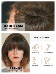 7JHH WIGS 女士短款渐变棕色层次感波波头假发，短直发带刘海，深色发根，全机织耐热合成假发，适合日常派对、音乐节庆典和角色扮演等场合佩戴，12英寸 - 漸層棕色 - 查看 8