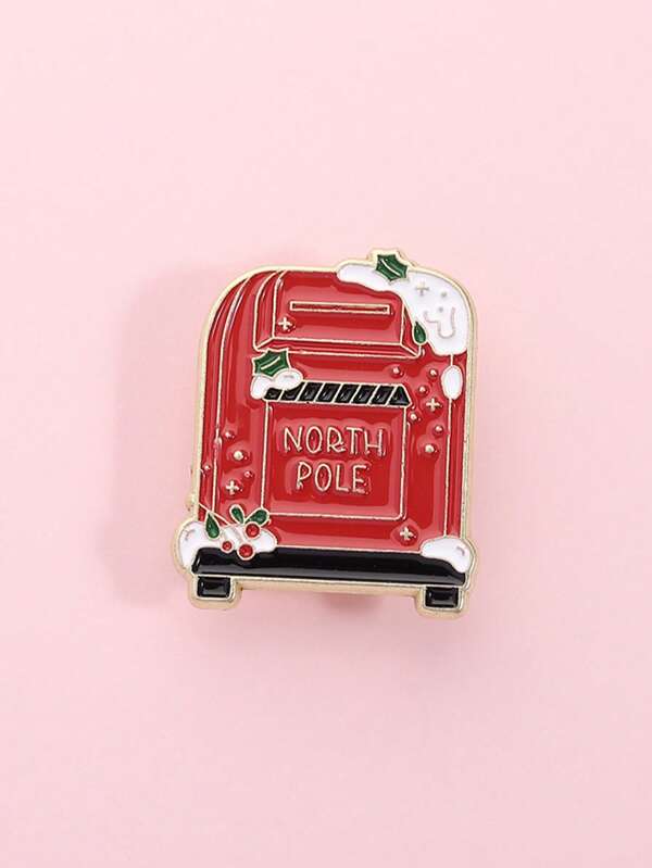 1 pieza Broche de caja de correo del Polo Norte, insignia decorativa de solapa, accesorio de joyería de regalo