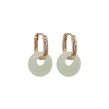 1 Pair Of Simulated Hetian Jade Circular Earrings - Simple And Unique Design - Peace Charm And Transportation Ear Pendants - Gold - View 5