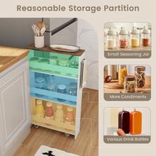 COSTWAY 4-Tier Slim Storage Cart, Narrow Mobile Serving Cart W/ Open Shelves, Rolling Kitchen Cart On Wheels, Space-Saving Slide-Out Utility Cart For Kitchen, Bathroom, Living Room, Brown - 棕色 - 查看 7