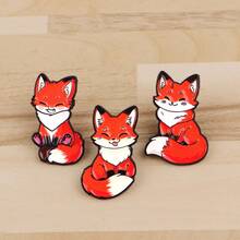 Cute Cartoon Animals Fox Enamel Pin Colorful Cats Brooch Pins Lapel Pin Badge On Backpack Clothing Accessories Jewelry Friends Gifts - Black - View 12