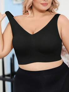 Plus Size Women's Push-Up Shaping Bralette - Wide Strap Seamless Comfort Bra - Black - View 3