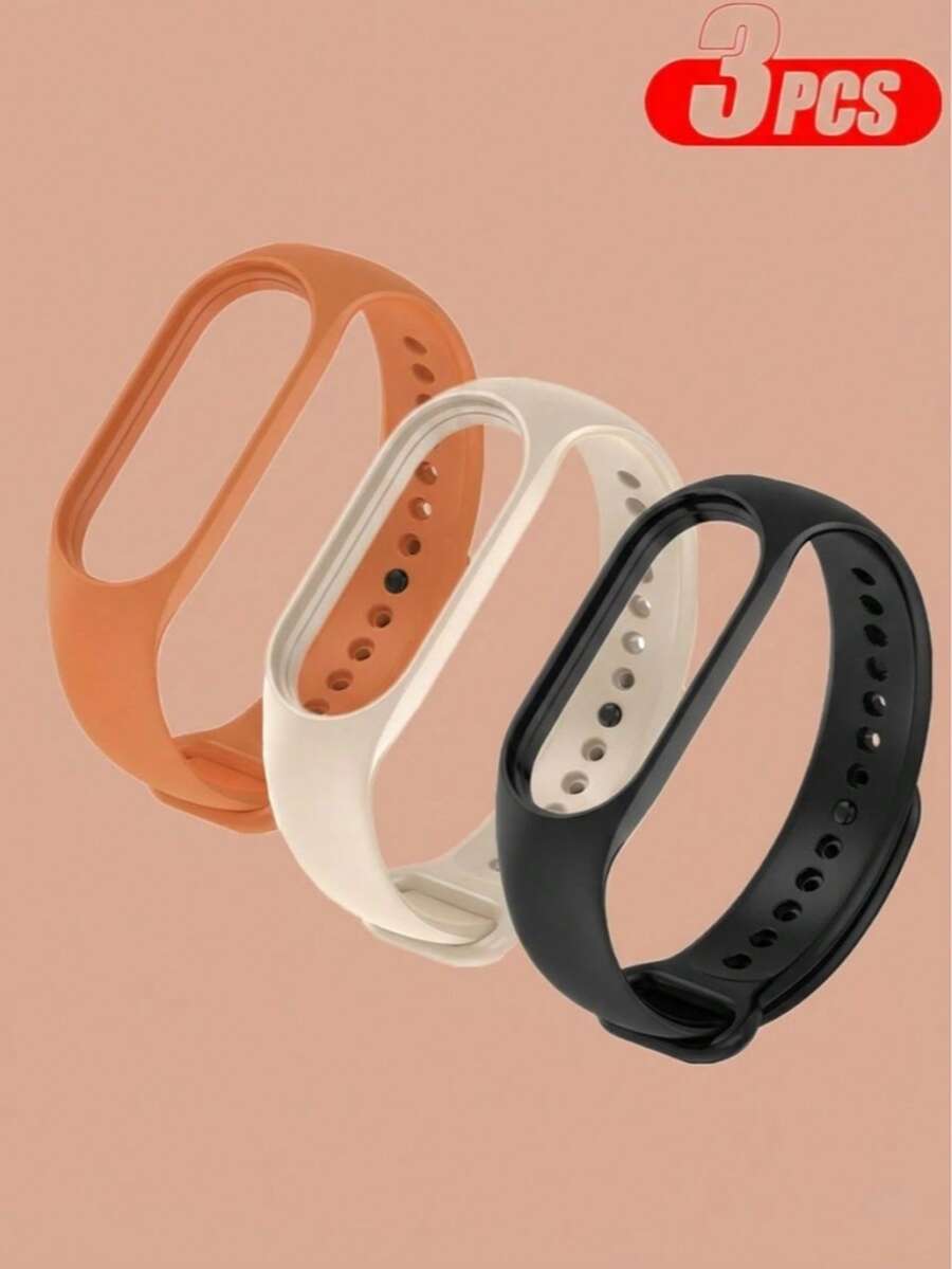 3条装男女通用纯色TPU表带，适用于小米手环3/4/6/5/7/8/9/10，也适用于小米手环7/6/5/4/3，硅胶腕带，小米手环5/6/7配件